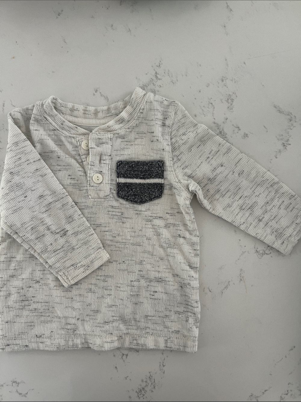 Cat & Jack Cream Marled Long-Sleeve Henley with Dark Gray Pocket